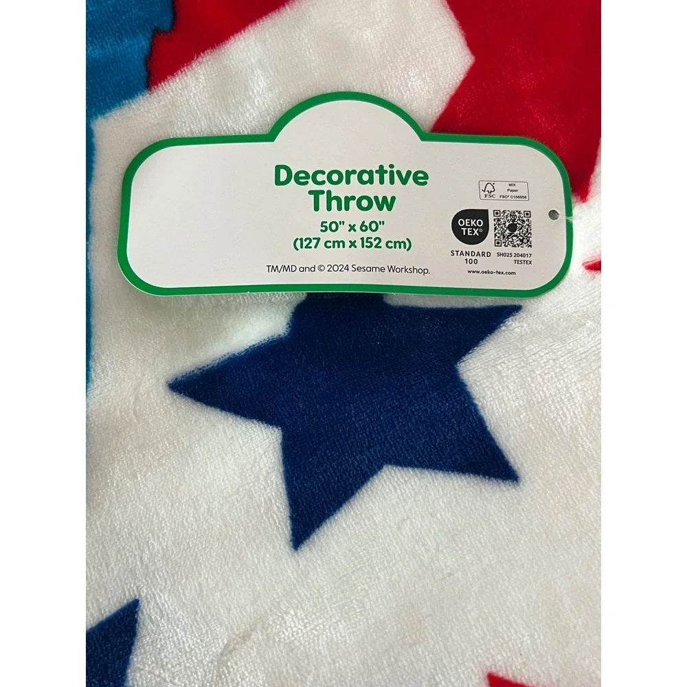 NWT Sesame Street Elmo Cookie Monster Star Plush Decorative Throw Blanket 50x60